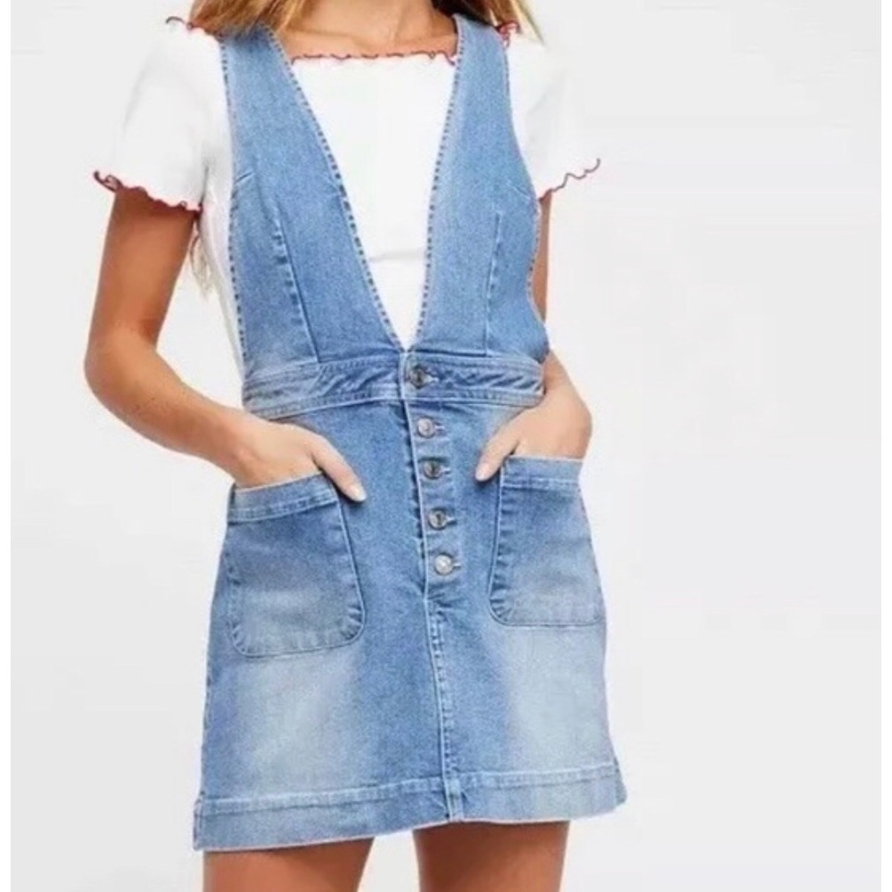 Free People Old School Love Denim Jumper Sz 10